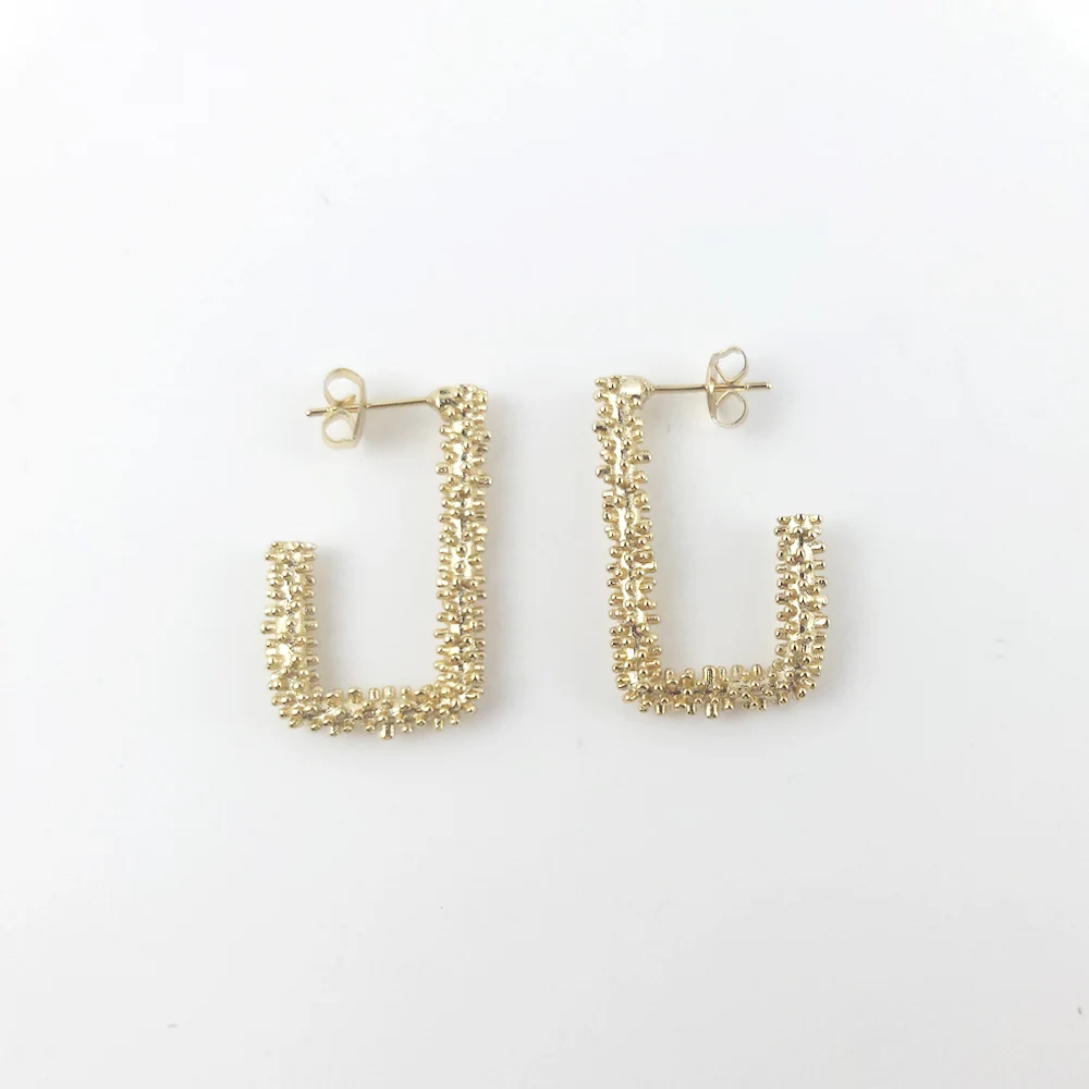 retro square huggie earrings charms sets L shape fashion earrings trend 2021 irregular surface gold filled vintage earrings