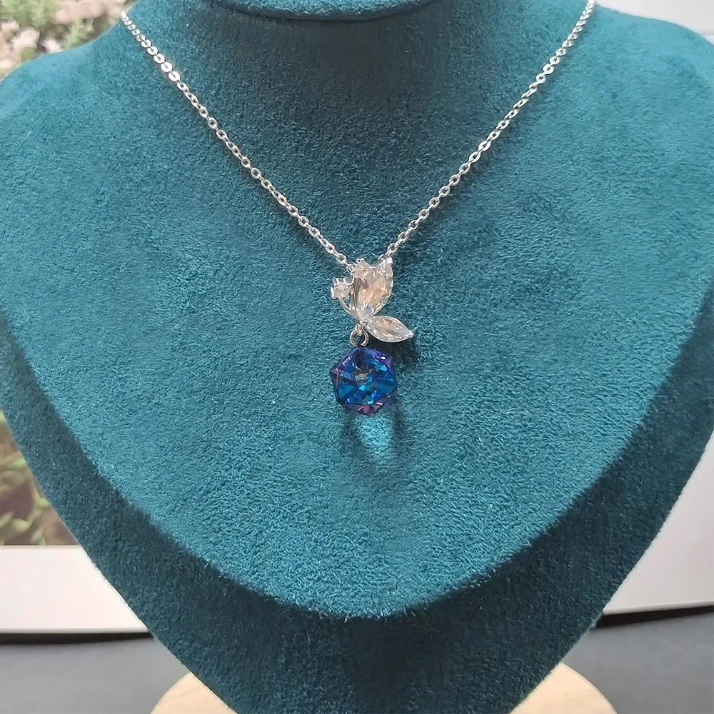 Factory Price Sweet S925 Sterling Silver Butterfly Cube Sugar Pendant Clavicle Chain