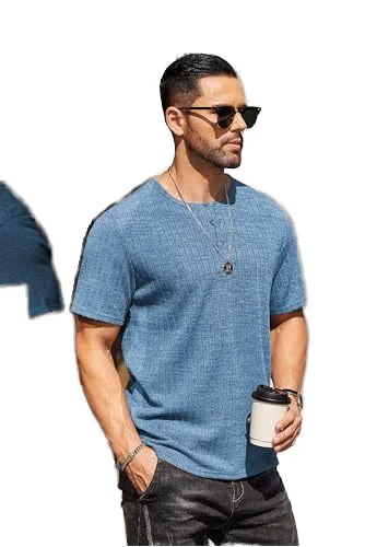 Оптовая продажа мужские рубашки Henley с коротким рукавом базовые летние футболки в рубчик Повседневные Топы пустым дизайном
