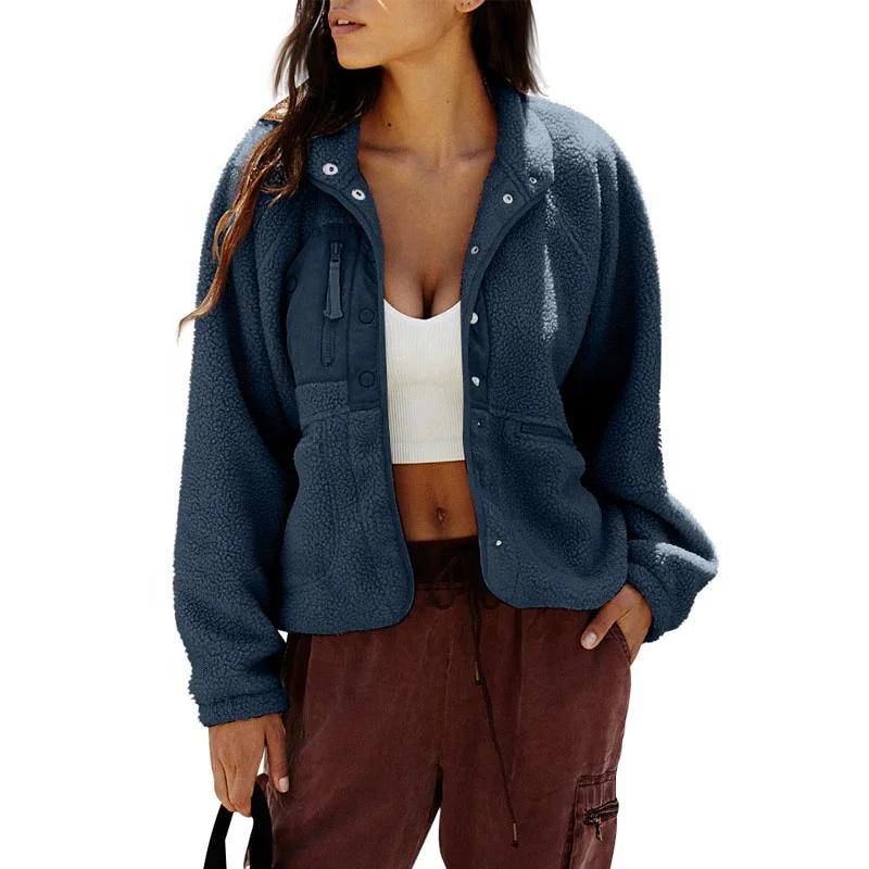 Wholesale Front Zipper Pocket Monogrammed Hiking Mountain Sherpa Jacket Vintage Girls 90s Deep Pile Fleece Jacket