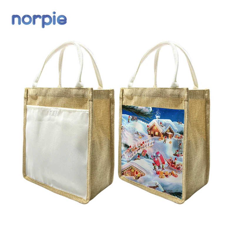 Reusable jute burlap bag sublimation shopping tote bag with cotton handle