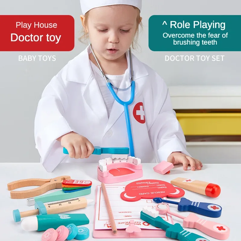 Educational Dentist Toy Wooden Mini Simulation Stethoscope Injection Game Role-playing Medical Kids Doctor Play Set Kits Toys