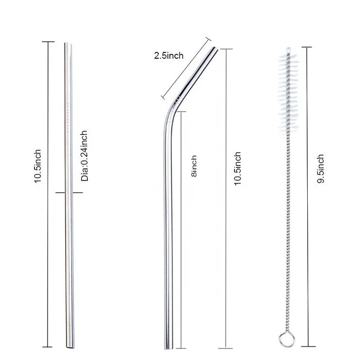 Food Grade Stainless Steel Boba Straw Eco-Friendly with Custom Logo Bent Straight Patterns 6mm 12mm Diameter Restaurants Hotels