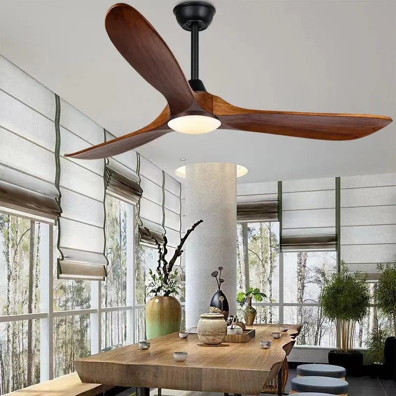 New style Nordic Luxury 52 Inch Solid Wooden 3 Blade Modern Dc Motor Mute Ceiling Fan No Light