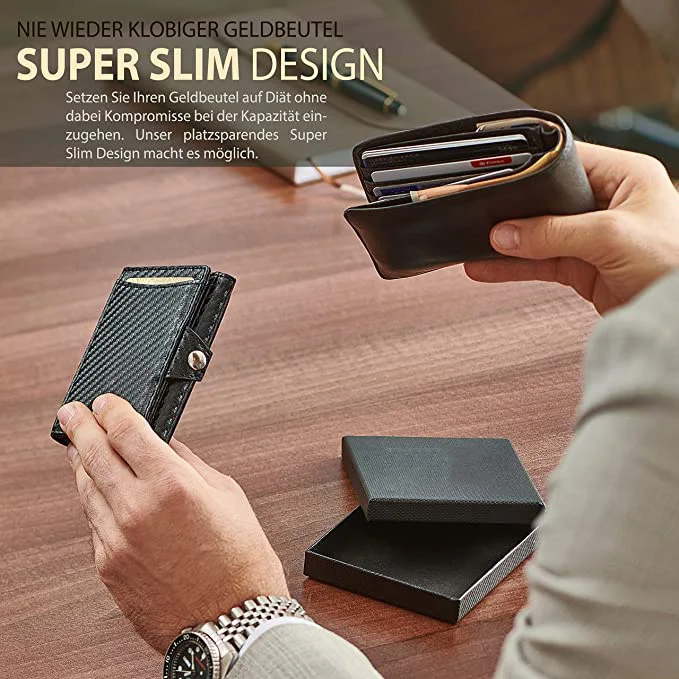 Slim RFID anti thief cards holder leather Wallet new custom,money clip mens purse carbon fiber clip wallet for Men