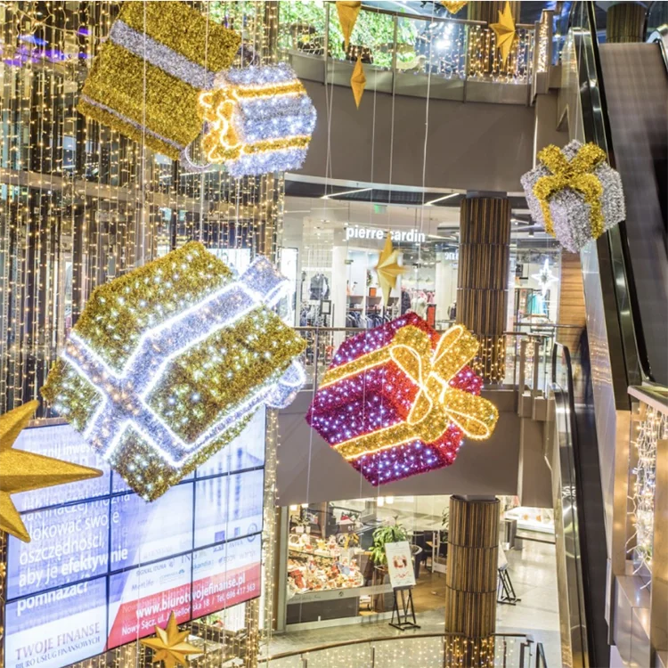 Large Outdoor Commercial Display Decorative Christmas Light Up Gift Box Giant Present 3d Motif Lights