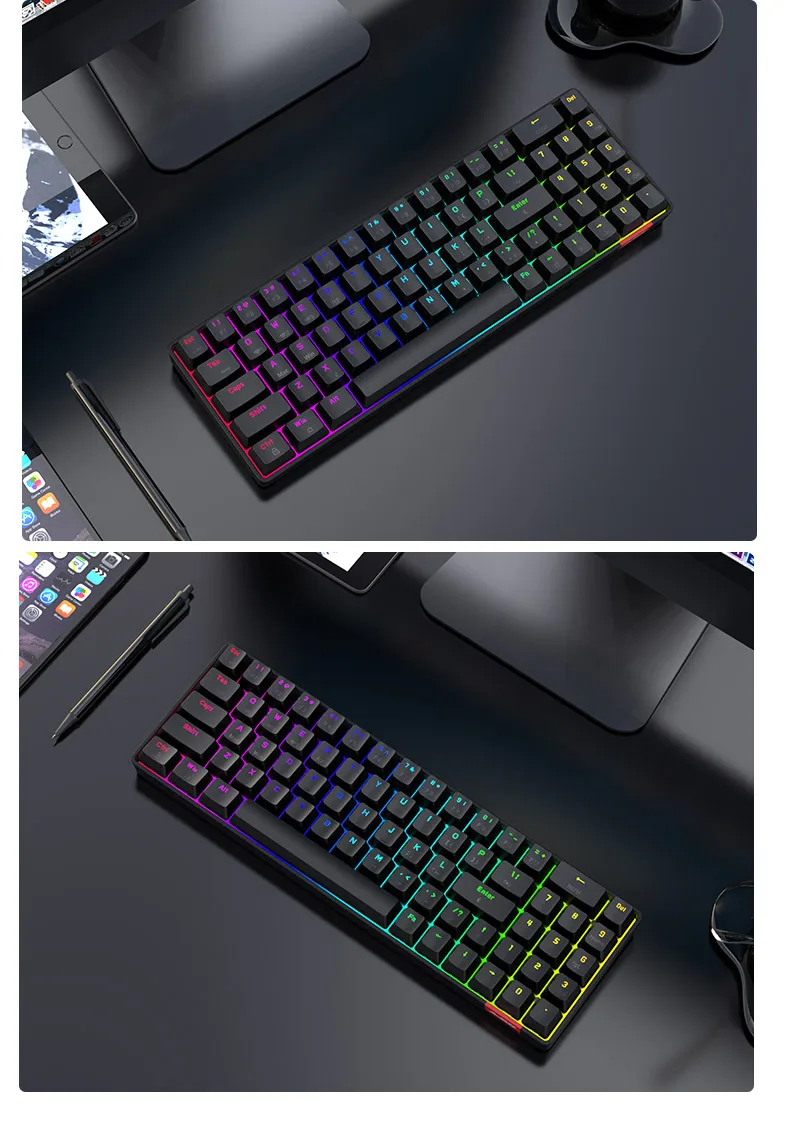 Ajazz AK692 Ultra Compact 60% Form Factor Triple Mode Hot Swap - Mechanical Gaming Keyboard ABS Keycaps RGB Backlit