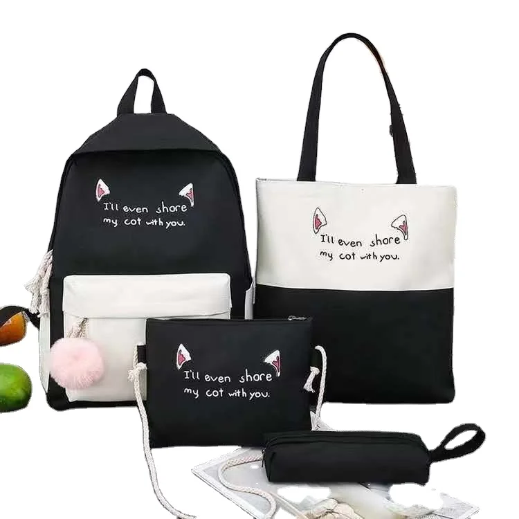 Promotion Gift Fashion Trend 4-Piece College Girl Backpack Set Cute Pink School Bag with Cute Letter Pattern for Students