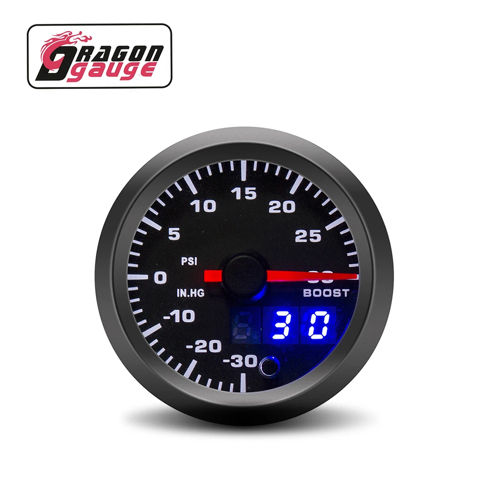 DRAGON GAUGE double Display Stepper Motor 12V 2' 52mm 7 Color LED Black Face Universal -30~30 Boost psi gauge Meter Car (6361)