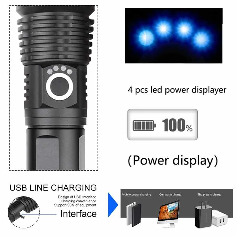 Тактический светодиодный фонарик Xhp70.2 мощный перезаряжаемый xhp50 с usb и зумом xhp70 18650 26650 охотничий