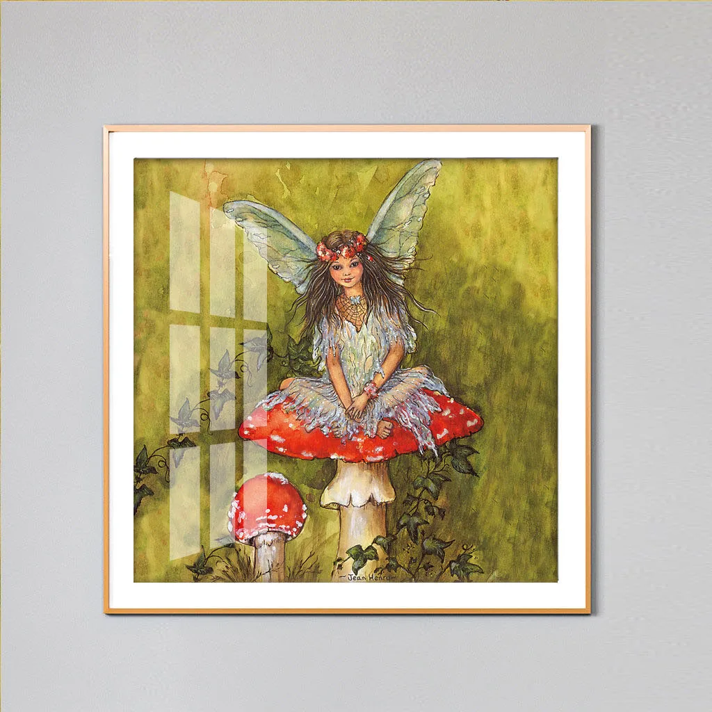 Customizable high-quality elves sitting on mushrooms and trees watercolor