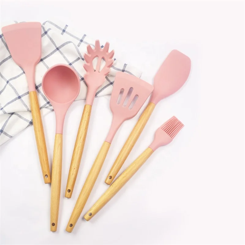 Wholesale 12 Pieces In 1 Set Kitchen Accessories Cooking Tools Kitchenware Silicone Kitchen Utensils With Wooden Handles