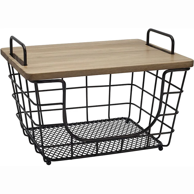 Household metal food grade vegetable fruit storage organizer basket with handle