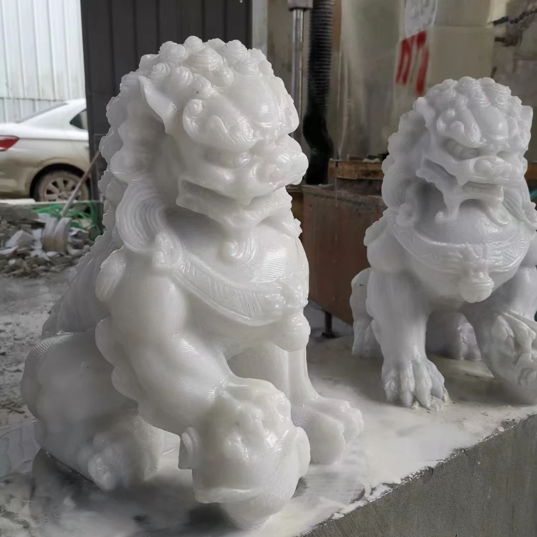 Sichuan white jade Statue Animal lion marble stone carvings garden decoration marble sculptures