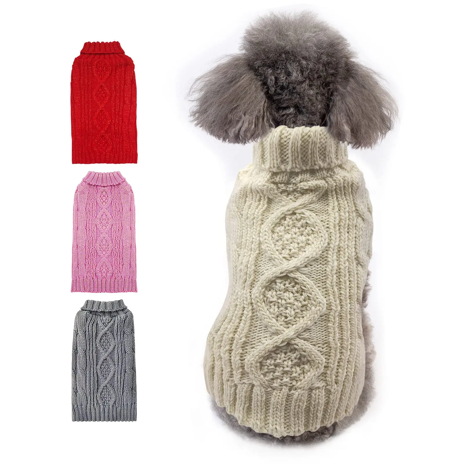 2023 custom Golden Thread Turtleneck Dog Cable Knit Pullover Pet Sweater Dog Sweaters for Cold Weather