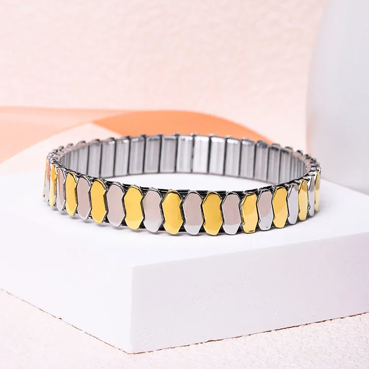 BS2080 Waterproof Non Tarnish 18K gold plated Stainless Steel Italian Heart Cross Signet Decorated Modular Elastic Bracelets