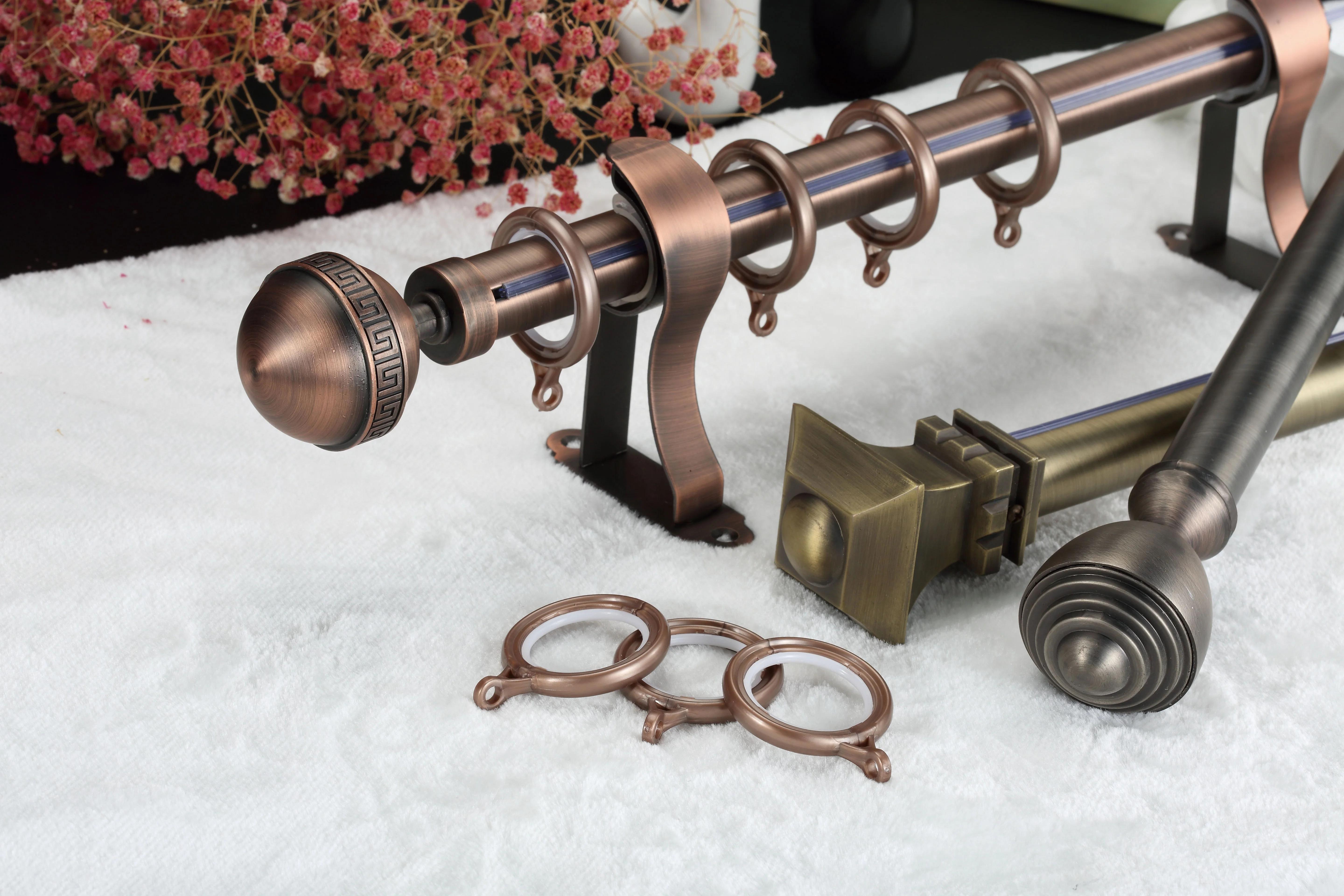 Keewo Window Stainless Premium Drum Electroplating bronze curtain rod set for home decoration