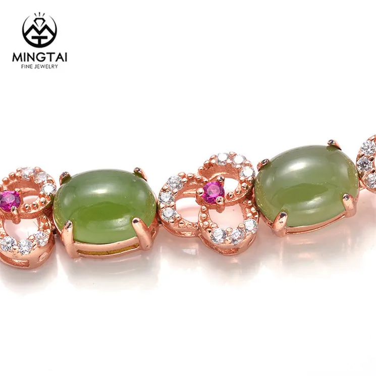 Hot Sale Fashion Jewelry Rose Gold Plated Adjustable Couple Bracelet Bangles Women Luxury Jade Stone for Festival Gift