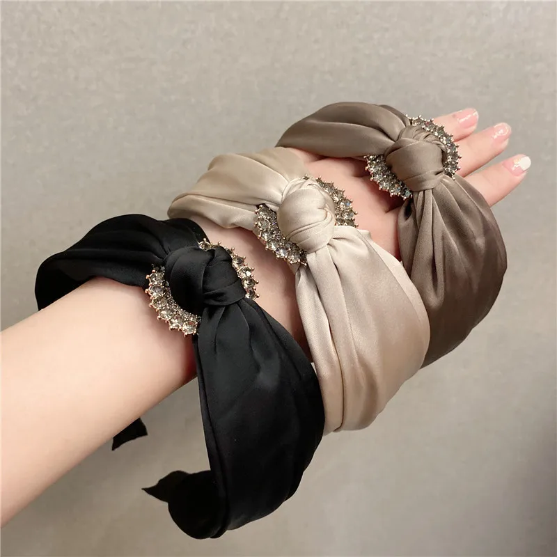 American Style Summer Spring Diamond Cross Headband Fashion Cross Knot Hairband Silk Headband for Women