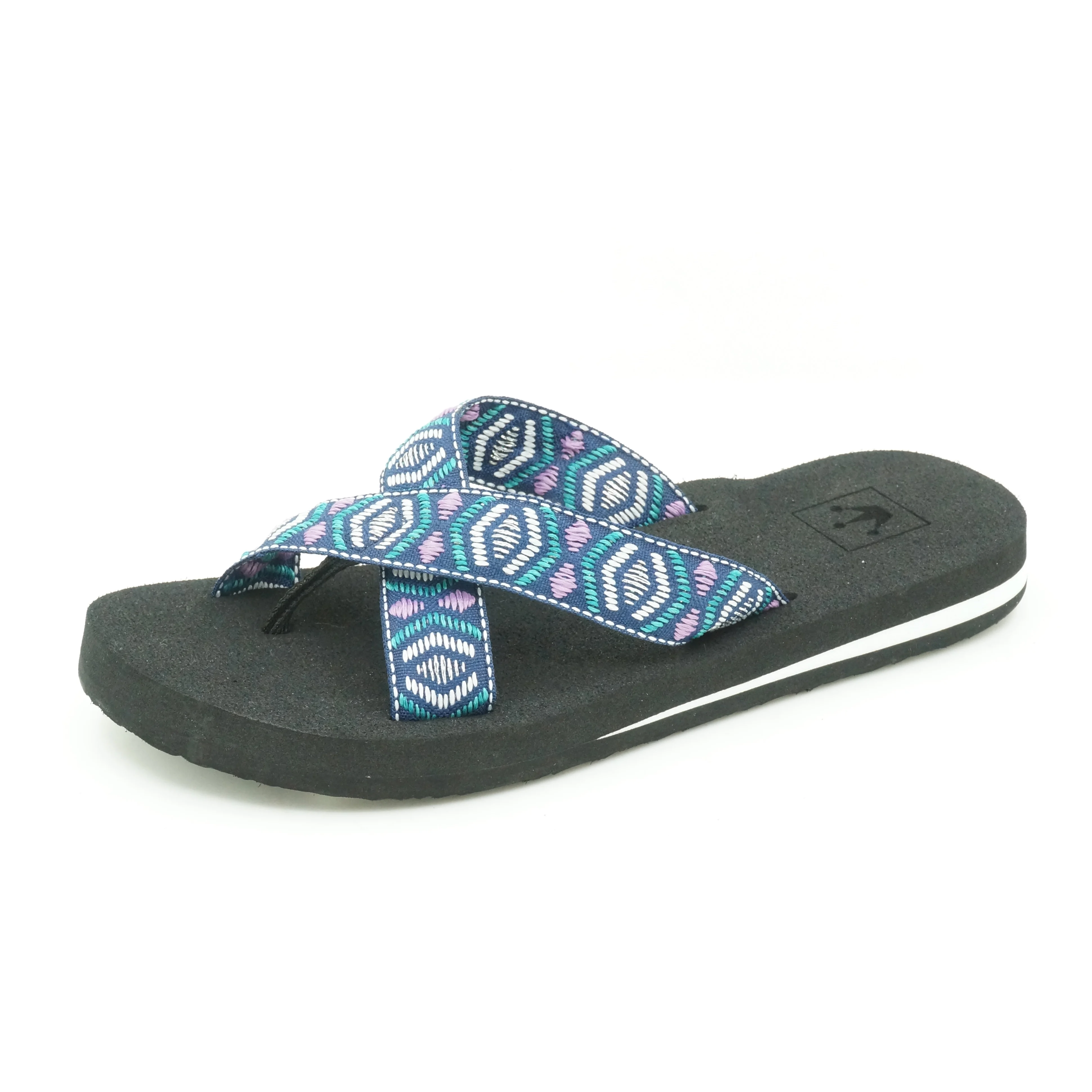 Women new design beach flip flops slippers custom logo Cotton Fabric vamp and EVA outsole shoes Simple non slip huose slippers