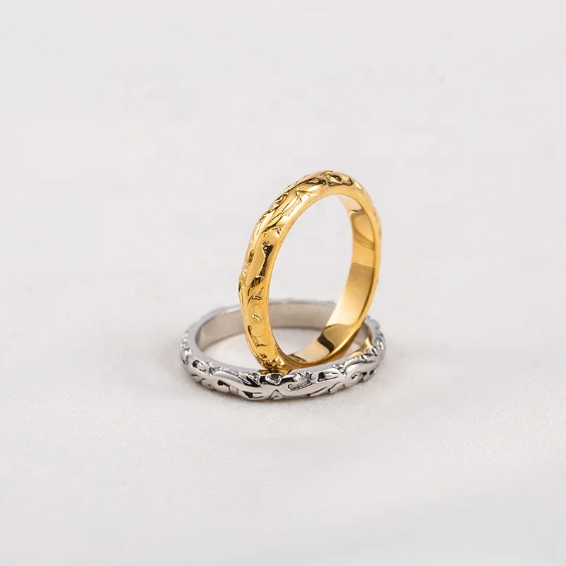 Vintage Temperament Couples Stainless Steel Plated 18K Gold Fade Resistance Grape Vines Wedding Bands Rings