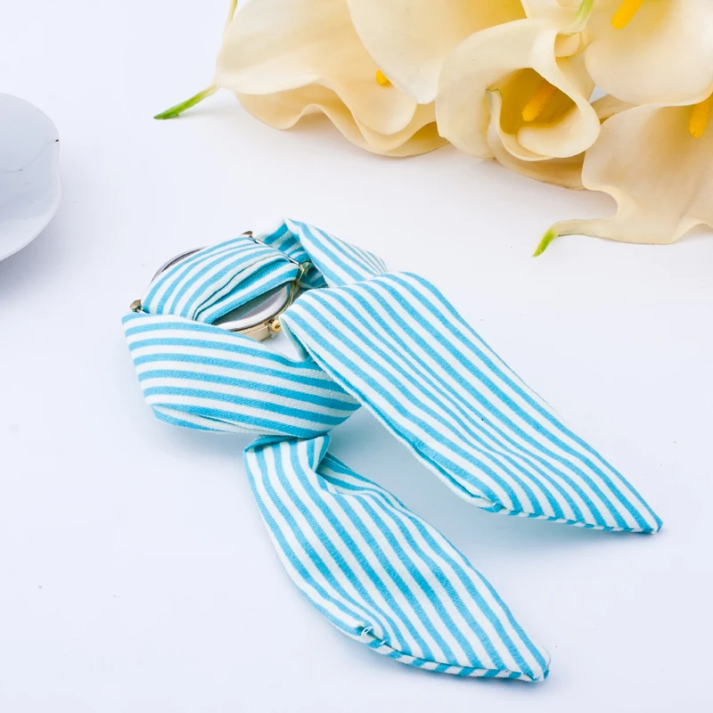 
Women Geneva Watches New Fashion Floral Cloth bow-knot Stripe Quartz Bracelet Wristwatch Lady 