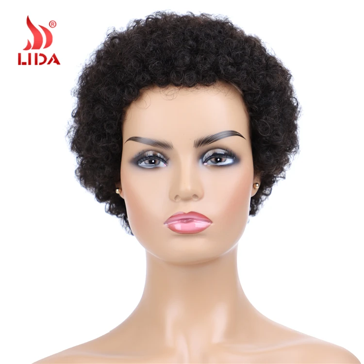 
Lida Short Human hair Jerry Curl wigs 100% peruvian human hair 6631 afro pixie wig 