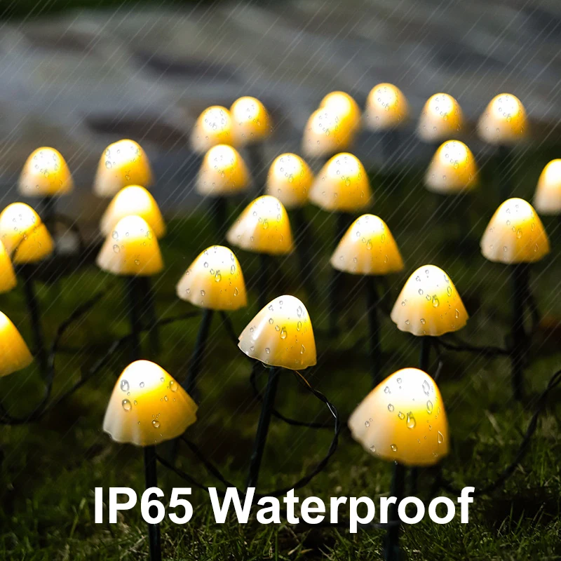  Outdoor LED Solar String Light Garden Mushroom Lamp IP65 Waterproof Fairy