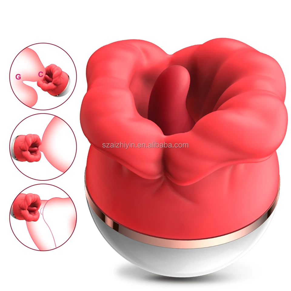 2024 Hot Sale Rose Soft Tongue Licking Vibrator Rose Vibrator Big Mouth Nipple Massager Sex Toys for Women