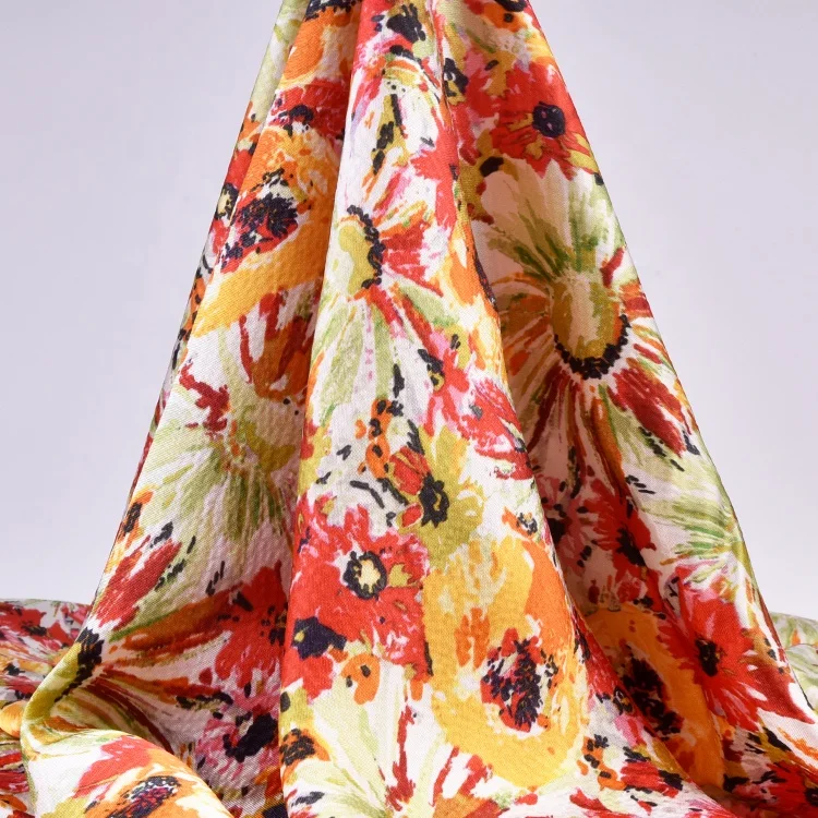 Viscose Allover Oil painint Daisy Flower Hawaii Printing Service Custom Shiny Rayon/Viscose Fabric