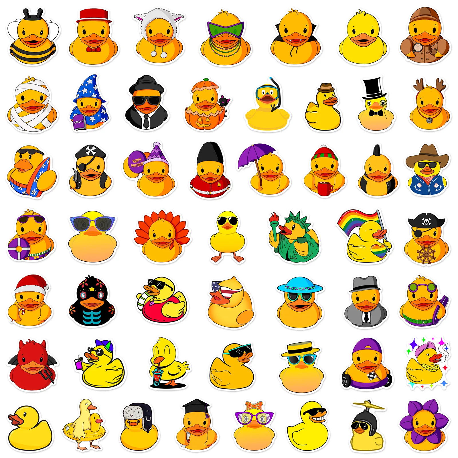 50Pcs Cute Animals Ducks Unlimited Cartoon Cool Decals Graffiti Vinyl Kawaii Waterproof Yellow Rubber Duck Stickers