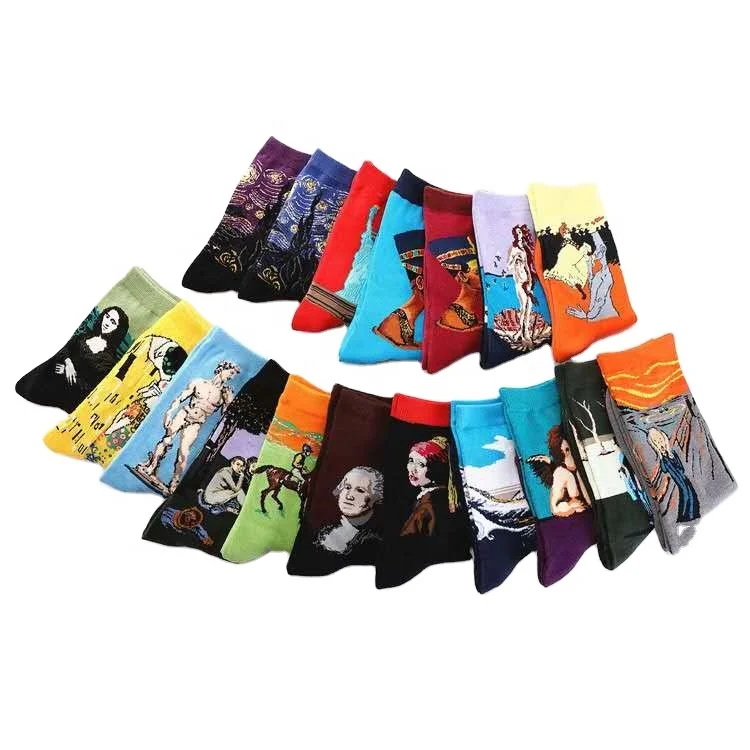 
2020 New design custom wholesale funny tube colorful unisex men women jacquard cotton happy knitting socks 