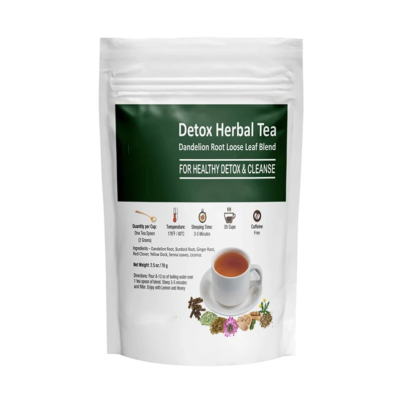 Private label Burdock Root Tea with Dandelion Root for Liver and Colon Cleanse with Ginger Root, Red Clover