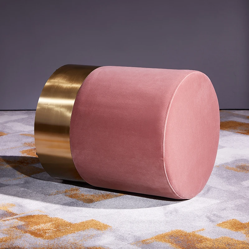 
Home Furniture Golden Metal Base Stool Modern Interior Velvet Pouf Moroccan 