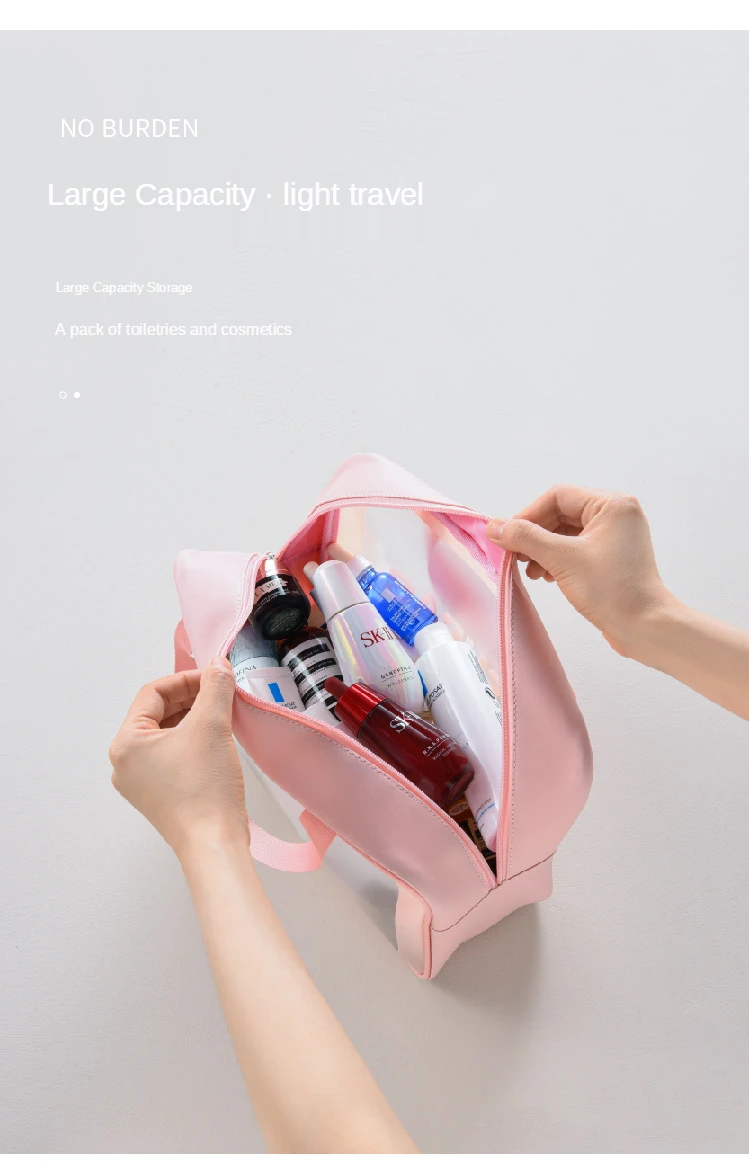 Waterproof Travel Zipper Transparent Wash Toiletry Bag, Matte Clear Cosmetic Makeup Bag With Handle