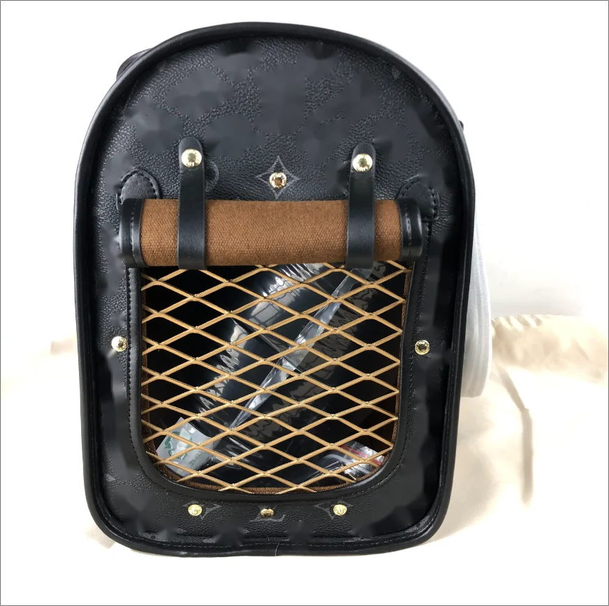 Hot Sale Luxury Portable Leather Dog Carrier Bag Designer Brand  Pet Carrying Handbag with Pocket