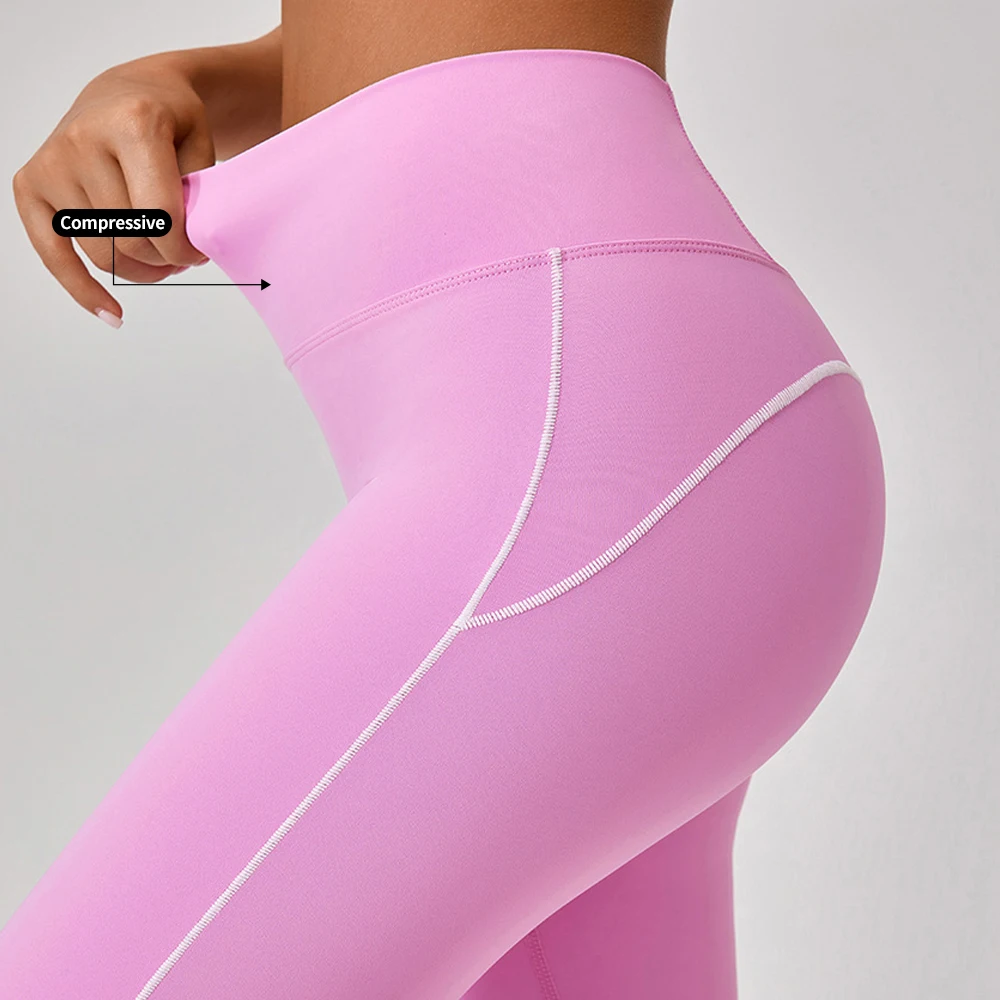 Women Breathable High Waist Flared Yoga Pants Women Bottom Split Side White Line Gym Yoga Leggings Outdoor Sports Leggings