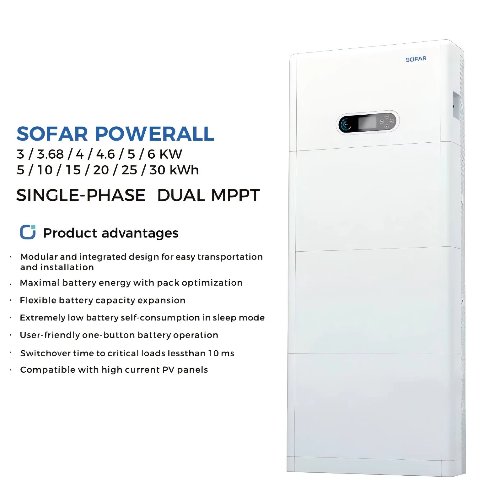 EU Warehouse Lifepo4 A BTS E5~E20-DS5 PRO H4~H10 GTX5000 GTX3000 SofarSolar ME/HYD 5K~20KTL-3PH Hybrid Inverters Battery