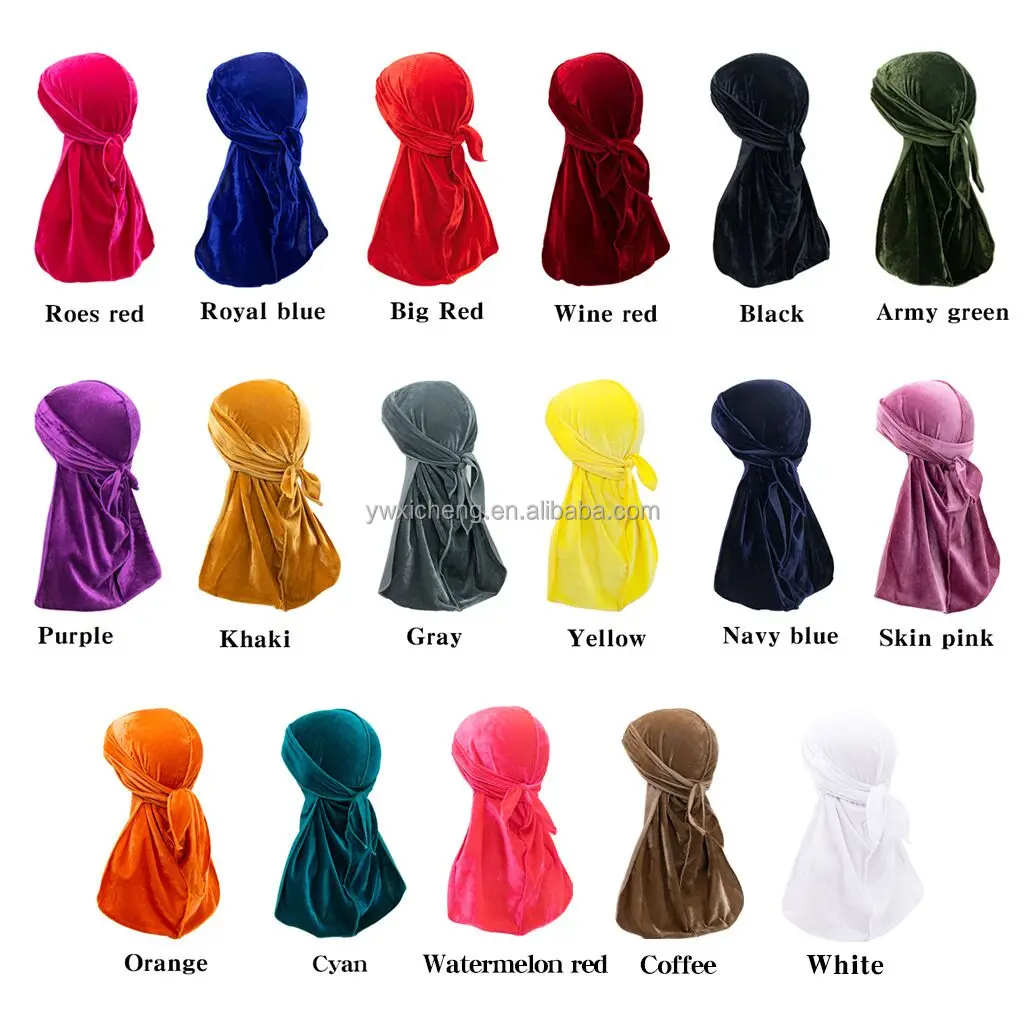 2022 New Kids Velvet Durags Bandana Turban Hat Dome Cap Turban Wide Band Stretchy Wig Cap Solid Color Hat Headwrap Designer