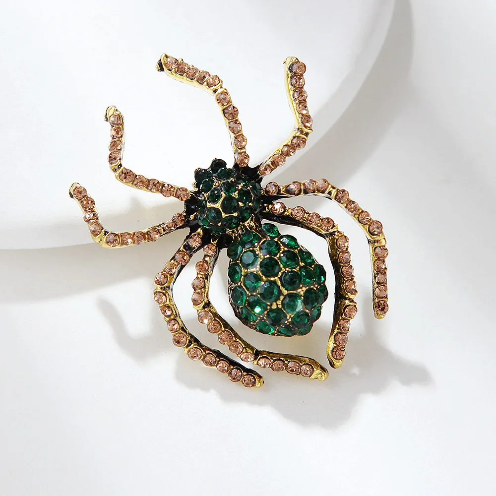 Fashion jewellery brooch Luxury designer Black green crystal rhinestone animal spider brooches and pins