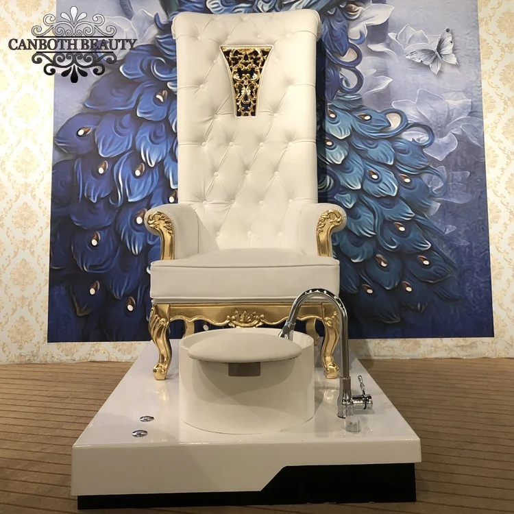 Golden king high back throne pedicure chairs with golden fiberglass bowl for foot spa equipment CB-FP007