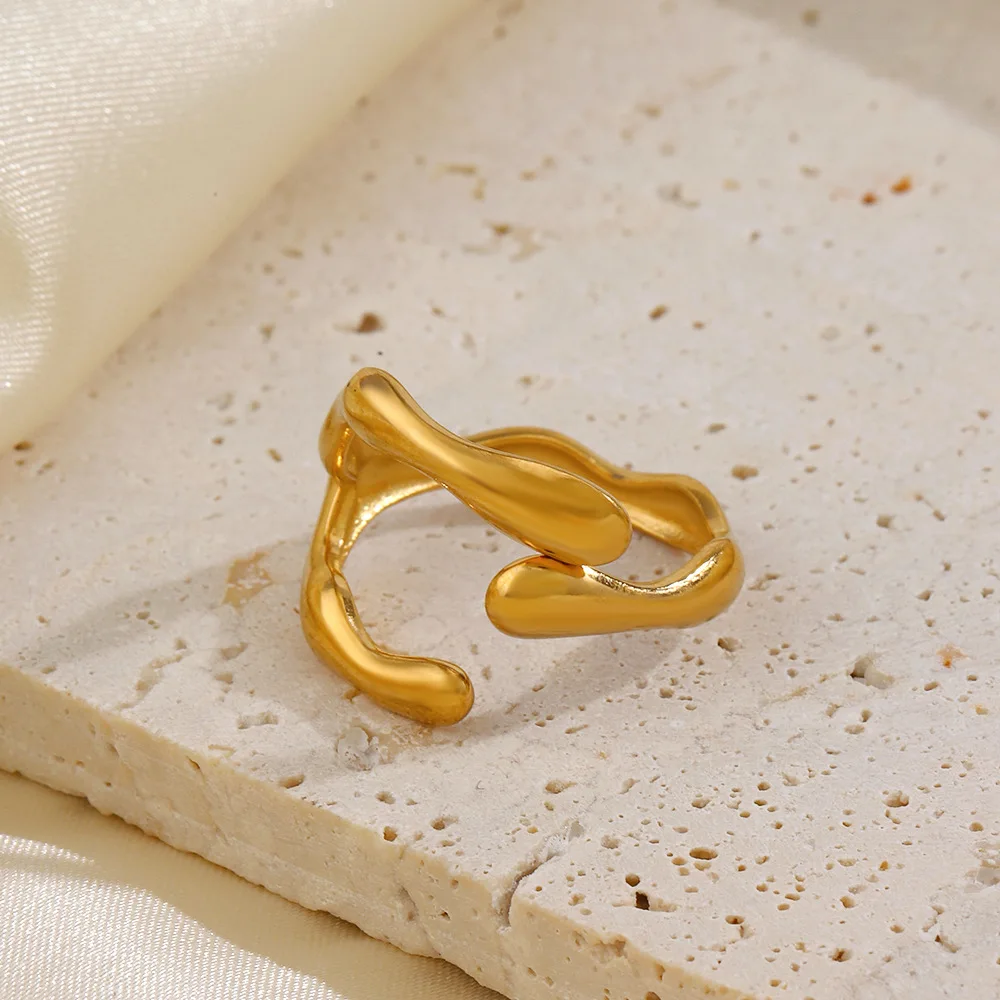 Fashion Irregular Special-Shaped Stainless Steel Ring 18K Gold Plated Open Adjustable Delicate Ring For Women