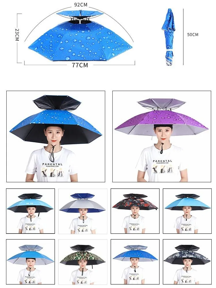 Adjustable Head Umbrella Hat Cap Headwear Umbrella for Fishing Hiking Beach Camping Cap Head Hats Outdoor Sun-proof Custom Logo