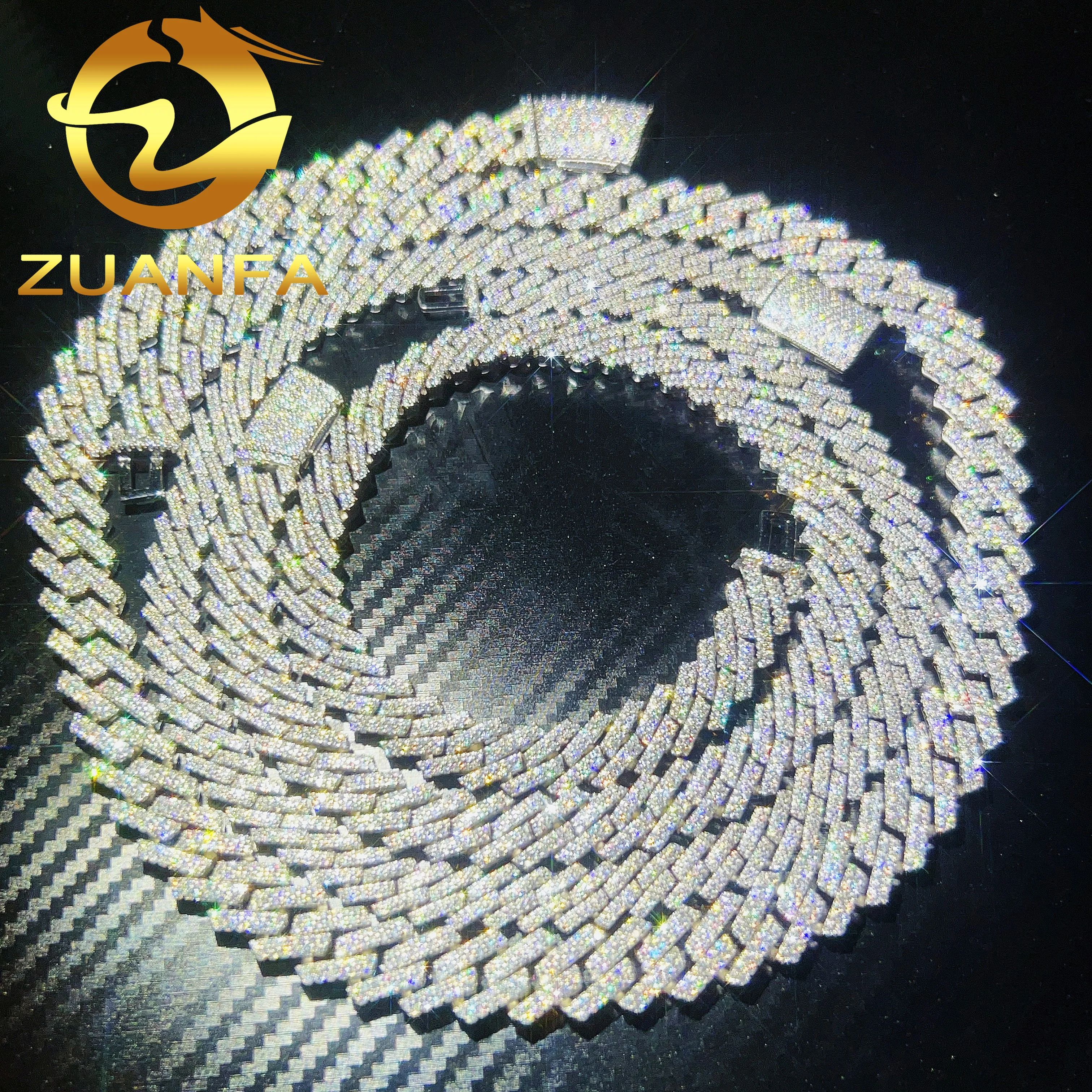 Hot selling Drop shipping Service 925 sterling silver hip hop 10mm 12mm 14mm 15mm iced out moissanite diamond cuban link chain