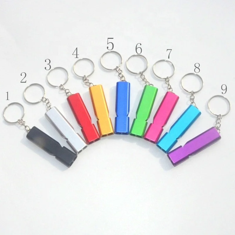 Wholesale Outdoor Emergency Survival Metal Whistles Keychain Safety Tool Custom Aluminum Alloy  Self Defense Keychain for Women