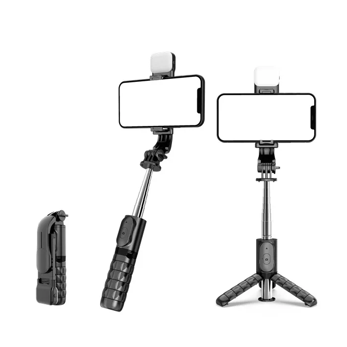 4 in 1 phone tripod stand Q11s mini selfie stick with adjustable fill light and wireless remote