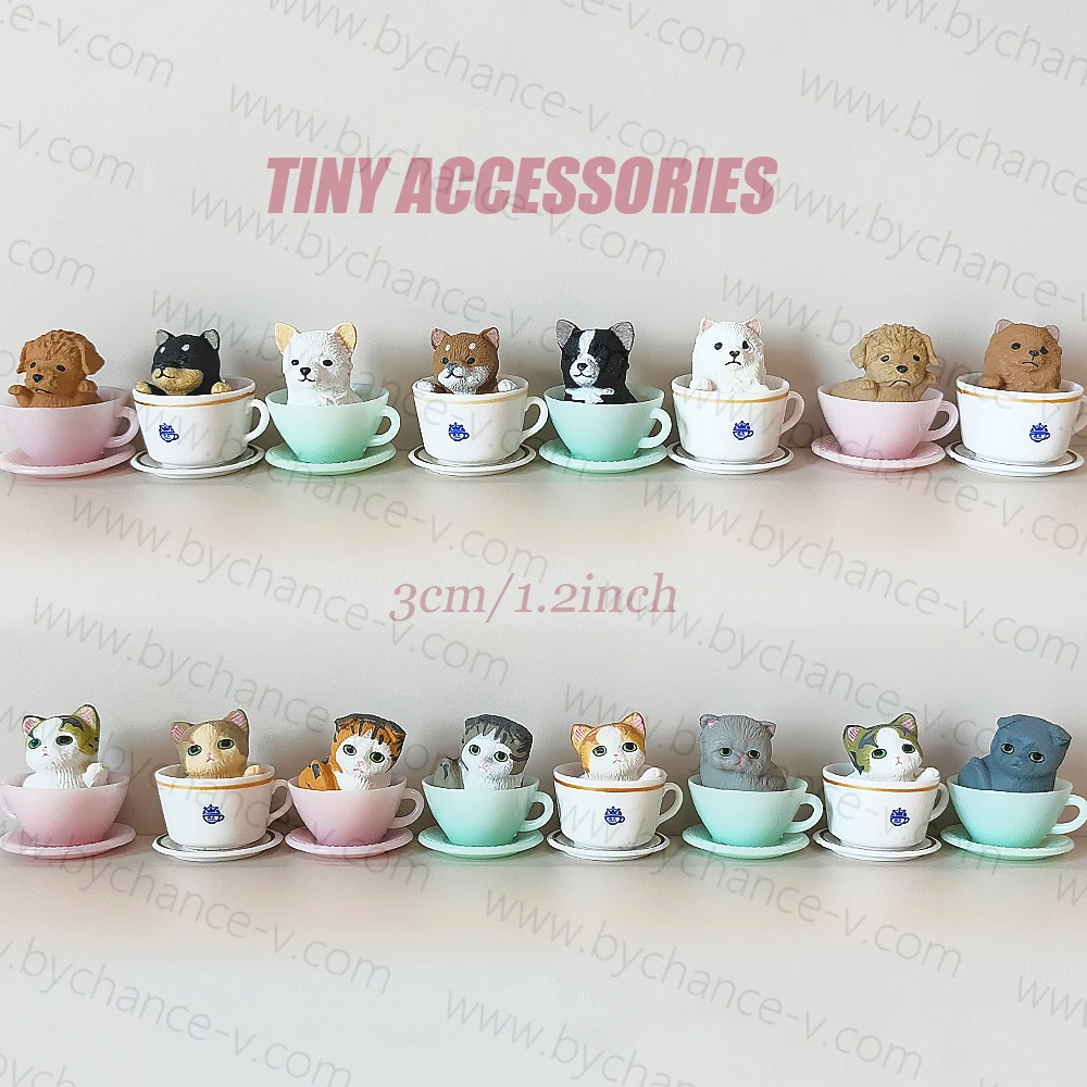 cute DIY ornaments mini animal crafts adorable dogs cats sitting in a teacup silly DIY accessories dollhouse supplies