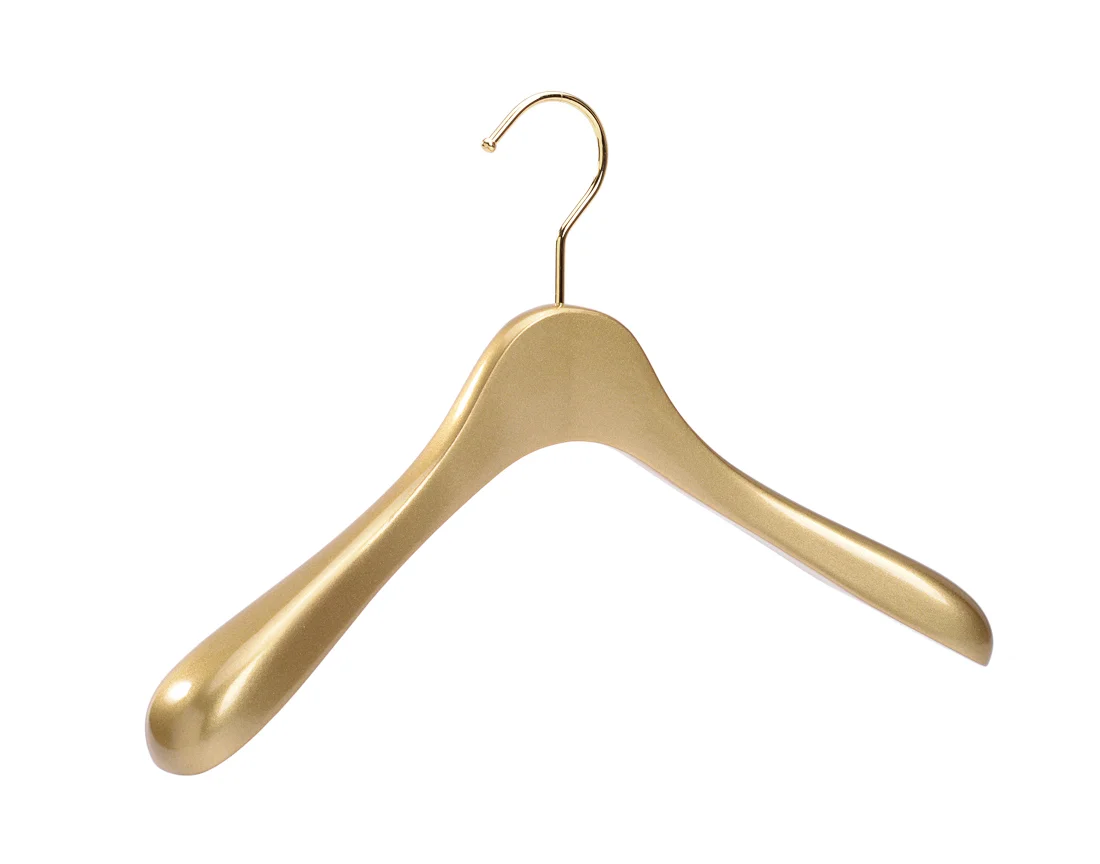 Shinning golden lotus wood coat hanger with golden hook
