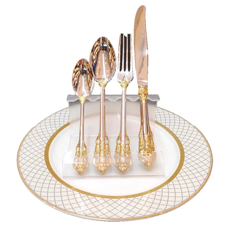 Luxury 24 Piece Gold and Sliver Stainless Steel Cutlery Set with spoon knife fork For GIft Weeding Party