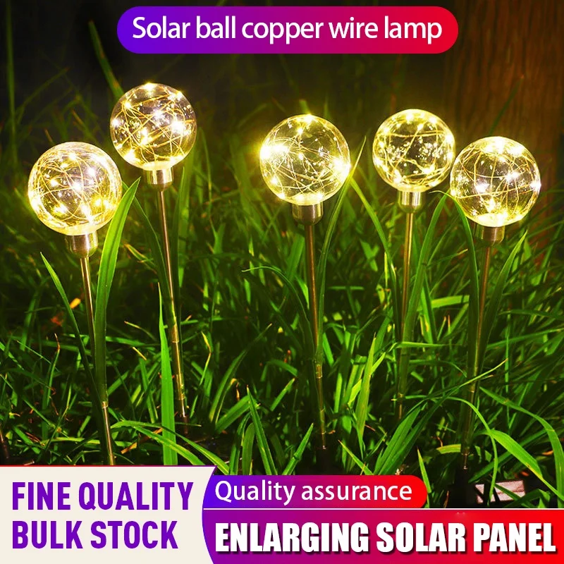 Howlighting Solar ball copper wire lamp outdoor waterproof reed lamp grass decoration lawn garden decorative lights